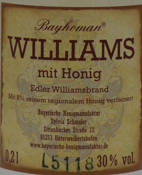 Williams mit Honig verfeinert  0,2 l    30,0 %/vol